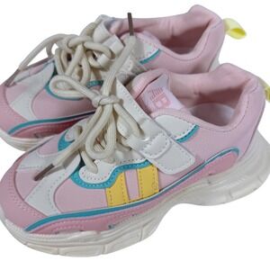 NIB Kids Sneakers Pink White Yellow Blue Chunky Sole Lace Up Size 12.5 Toddler